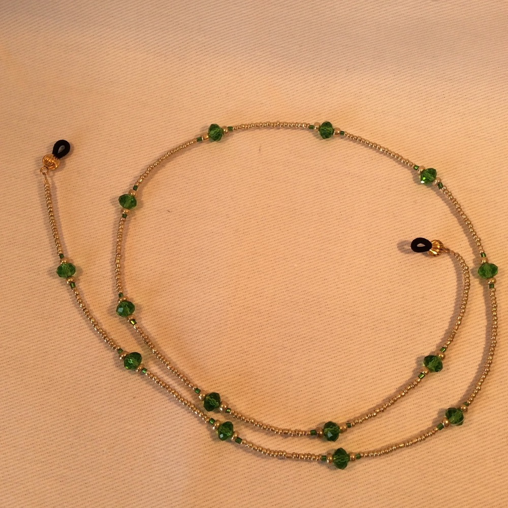 Green and gold eye glass chain